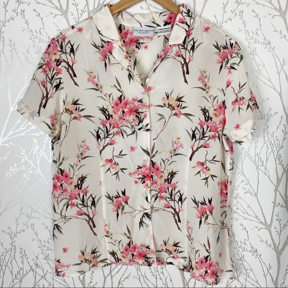 Vintage Tops - VINTAGE 100% Silk Floral Button-Front Blouse Boxy
